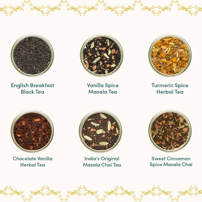 VAHDAM, GLOW - Assorted Tea Gift Set (6 Loose Leaf Tea) Tin Caddy Presentation Box | Gluten Free, Non GMO | Tea Gift Set for Women & Men