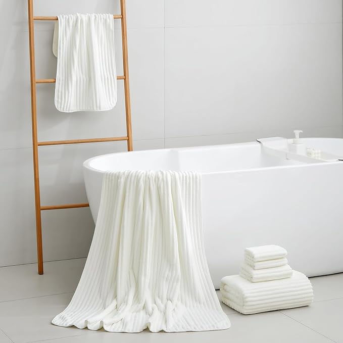 6-Piece Bath Towel Set(30"x60"), 2 Large Bath Towel Sheets, 2 Hand Towels and 2 Washcloths - Highly Absorbent Quick Dry Microfiber,Ultra Soft Towel Set for Bathroom(White