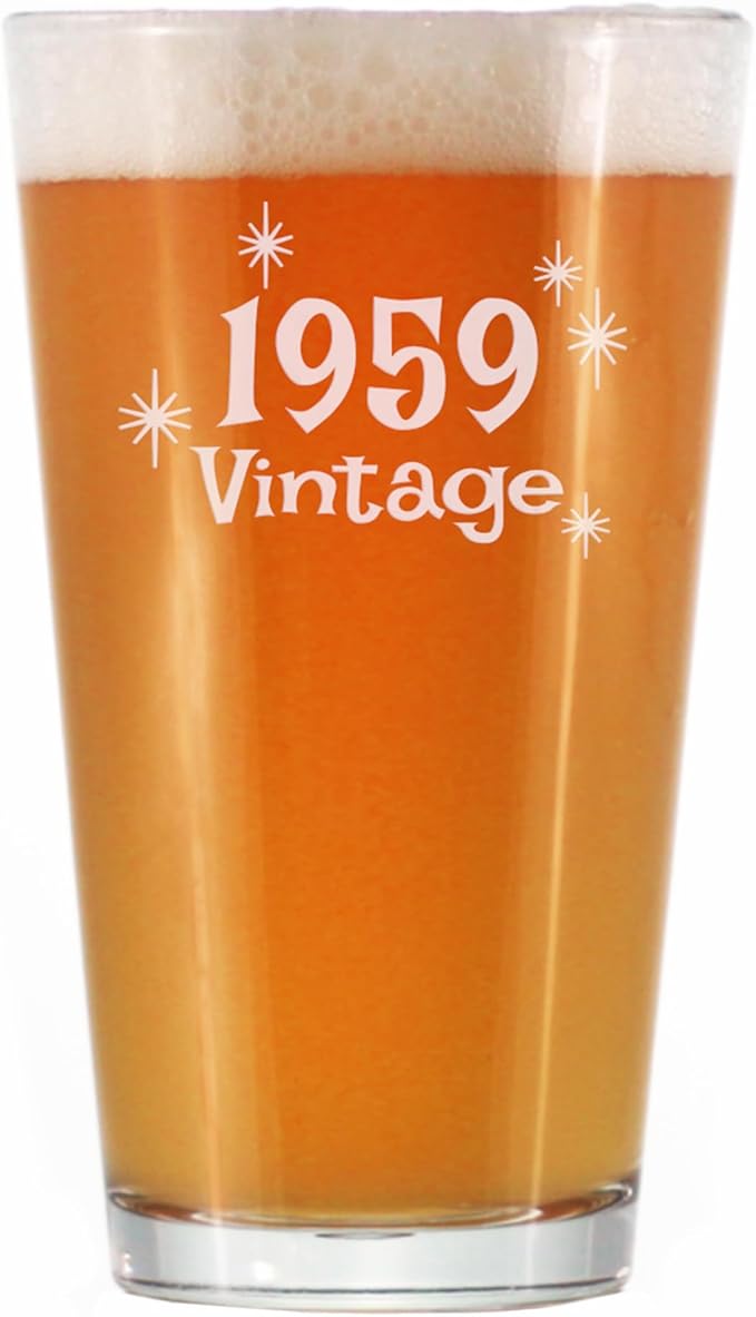 Bevvee Vintage 1959 Pint Glass for Beer - 67th Birthday Gifts for Men or Women Turning 67 - Fun Bday Party Decor - 16 oz