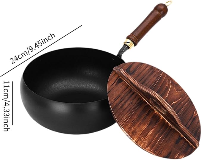 Wok Pan Chinese Wok Boiling Non Stick Skillet Uncoated General Cooking Wok Induction Cooker Gas Stir Fry Pan Round Bottom Wok, Wok Pan with Lid