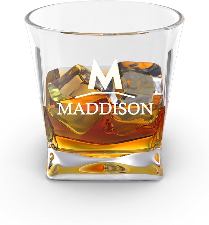 Personalized Engraved Whiskey Glass 10.25 oz – Etched Bourbon Glass with Heavy Base, Old Fashioned Cocktail Glass, Groomsmen & Father’s Day Gift (Whiskey Design 8)