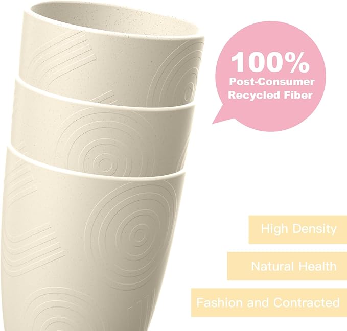 Homienly Unbreakable Drinking Glasses 16oz Wheat Straw Cups–6-Pack Reusable Stackable & Dishwasher Safe Cups for Kitchen-Beige