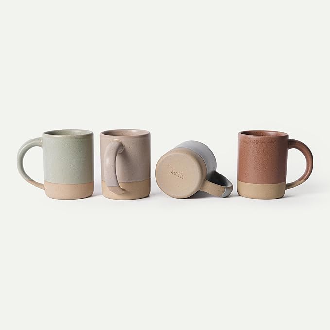MORA Medium Mugs Set of 4, 16oz Ceramic Pottery Latte Mugs/Coffee Cups - Microwave and Dishwasher Safe - Harvest