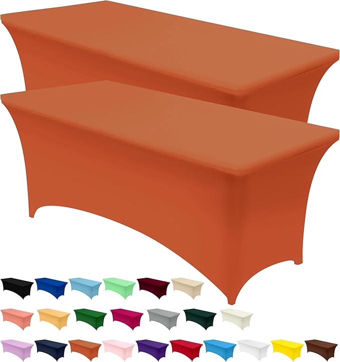 Utopia Kitchen Spandex Tablecloth 1 Pack [6FT, Orange] Tight, Fitted, Washable and Wrinkle Resistant Stretch Rectangular Patio Table Cover for Event, Wedding, Banquet & Parties [72Lx30Wx30H Inch]