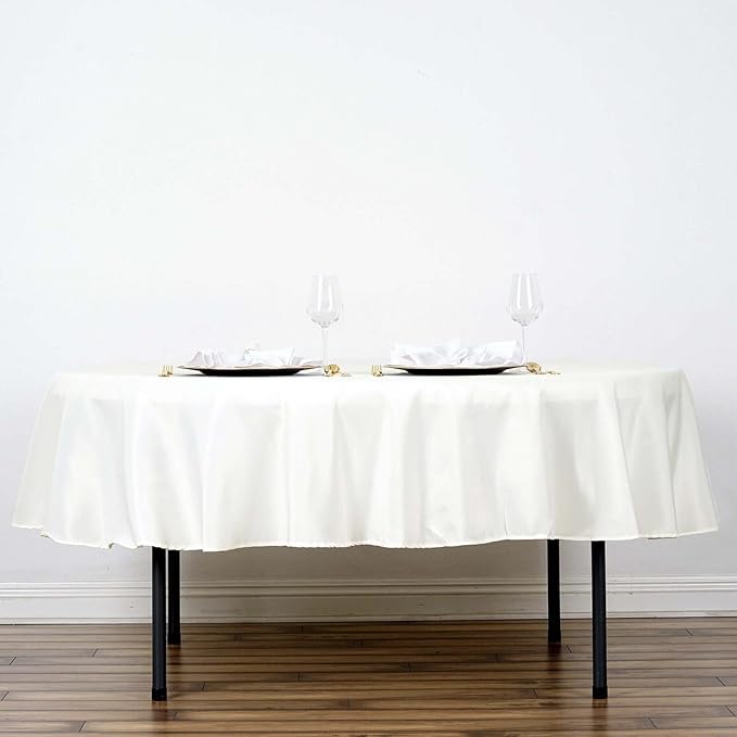 Efavormart Round Tablecloth, 70 Inch Stain & Wrinkle Resistant Washable Table Cloth, Decorative Polyester Fabric Table Cover for Banquet, Wedding, Dining- Ivory