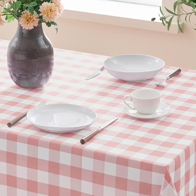 Checkered Tablecloth Rectangle Gingham Table Cloths Waterproof Wrinkle Free Buffalo Plaid Table Covers Washable for Dining, Parties & Outdoor Picnic(Pink,60"×102")