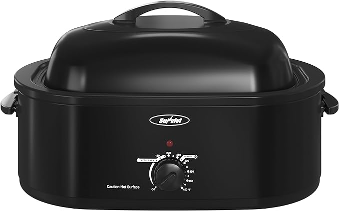 22-Quart Electric Roaster Oven with Removable Pan and Self-Basting Lid, Perfect for Turkey Roasting with Temperature Control from 150 to 450°F and Cool-Touch Handles，Black