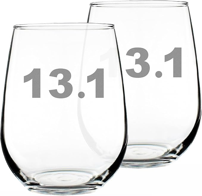 Bevvee 13.1 Half Marathon Stemless Wine Glass - Gifts for Half Marathon Runners - Set of 2 - Large 17 Ounce Glasses