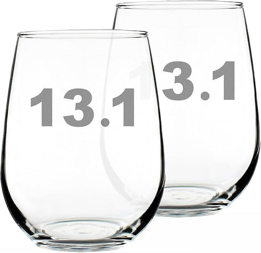 Bevvee 13.1 Half Marathon Stemless Wine Glass - Gifts for Half Marathon Runners - Set of 2 - Large 17 Ounce Glasses