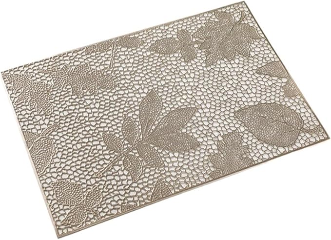Square Table Mat Placemats Washable PVC Cloth Pad Tablemats Stain- Dining Disc Bowl Coaster Non-Slip(Light Gold,4 PCS)
