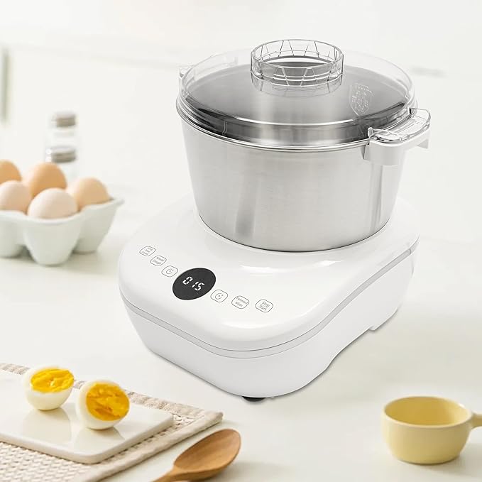 5L Electric Dough Maker with Fermentation - 200W Stainless Steel Dough Mixer Machine, Touch Panel & Timer for Bread/Pizza/Pasta, 304 Stainless Steel Bowl (5L/169oz Capacity, White)