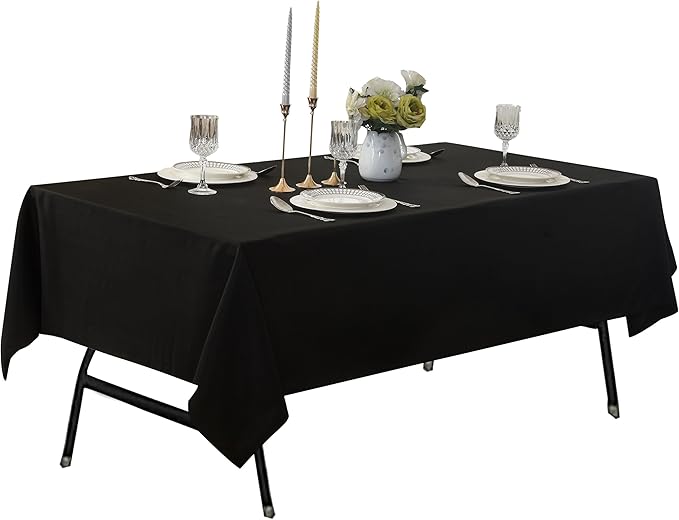 2-Pack 60x144 inch Black Table Cloths, Solid Stain and Wrinkle Resistant Oblong Tablecloth, Premium Plain Weave Polyester Fabric Rectangle Table Linen Covers for Hotel, Banquet