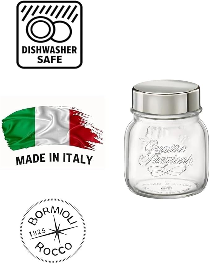 Bormioli Rocco 357760CBD021990 Quattro Stagioni Jar with Salt & Pepper Stainless Lid - Sleeve of 2, 5 oz, Clear