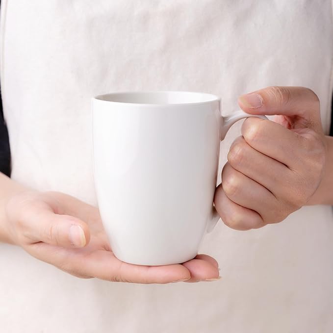 GBhome 12 oz Coffee Mugs Set of 6, Off White Mugs with Large Handle for Man, Woman, Dad, Mom, Light Weight Coffee Mugs for Latte/Cappuccino/Cocoa/Milk, Dishwasher & Microwave Safe