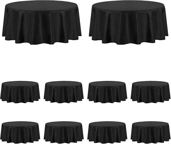 PureFit 10 Pack Round Black Table Cloths 70 Inch for Round Tables, Stain and Wrinkle Resistant Table Linens for Home Use, Wedding, Party, Banquet and Camping