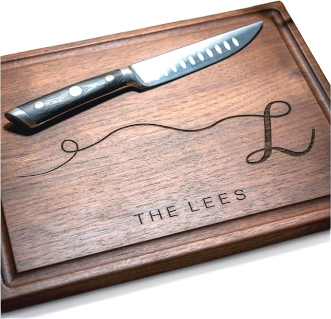 Personalized Cutting Board with Monogram - Custom Initial Engraved Charcuterie for Wedding Gifts 2026, Newlywed Housewarming, Anniversary, Engagement Wood Gift Family Name block (Monogram Initial 055)