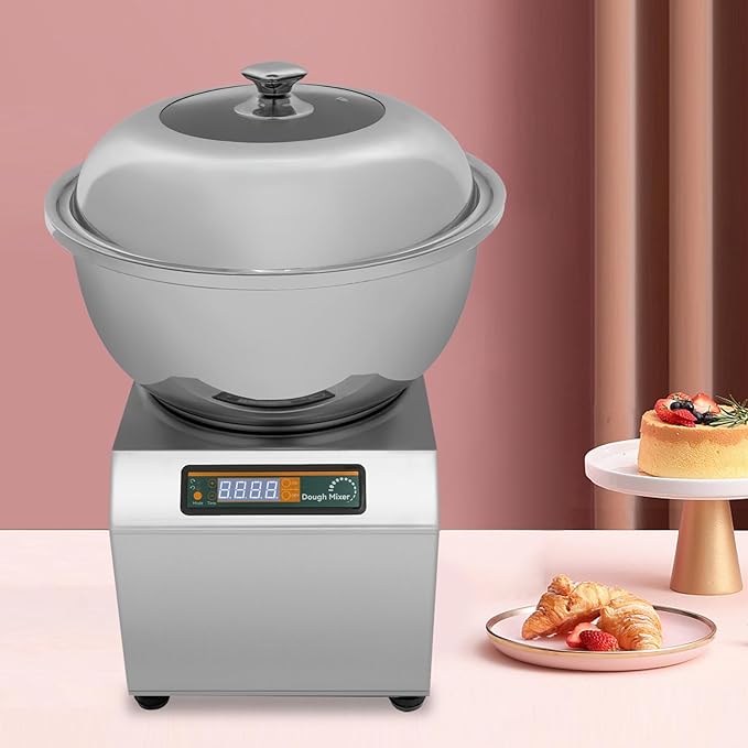 Dough Mixer Machine Commercial Dough Maker Machine 8KG/18LBS Dough Kneading Machine Dual Rotating Stainless Steel Pizza Bread Dough Mixer with Visible Lid for Bakery Pizzeria, 1400r/min 1100W