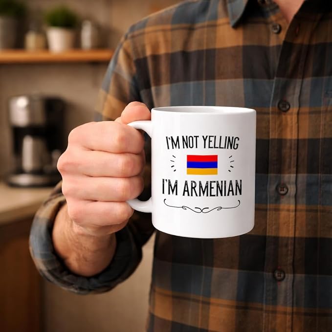 Casitika Funny Armenian Gifts. I'm Not Yelling I'm Armenian Coffee Cups. Ceramic Mug. Armenia Proud Gift Idea Featuring The Armenia Flag. (11 oz White)