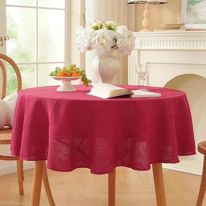 Zobesta Red Table Cloth Round Tablecloth 53 inch, Washable Farmhouse Soft Boho Christmas Round Table Cloth Tablecloth for Outdoor, Party, Holiday, Picnic, Dining