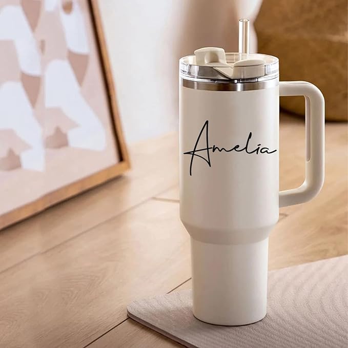 Ships Next Day,Birth Flower 40 Oz Tumbler with Handle and Straw, Personalized Tumbler with Name Insulated Cup Reusable Stainless Steel Water Bottle Travel Mug Christmas Birthday Gifts for Women