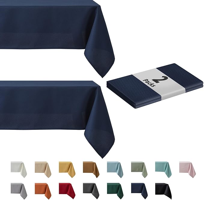 maxmill 2 Pack 60 x 84 Inch Navy Blue Textured Rectangle Tablecloth Water Resistant Wrinkle Free Spillproof, Soft Jacquard Table Cloth for Banquet Parties Holiday Dinner, for Indoor and Outdoor Use