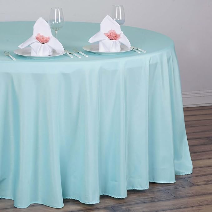 Efavormart Round Tablecloth, 120 Inch Stain & Wrinkle Resistant Washable Table Cloth, Decorative Polyester Fabric Table Cover for Banquet, Wedding, Dining - Light Blue