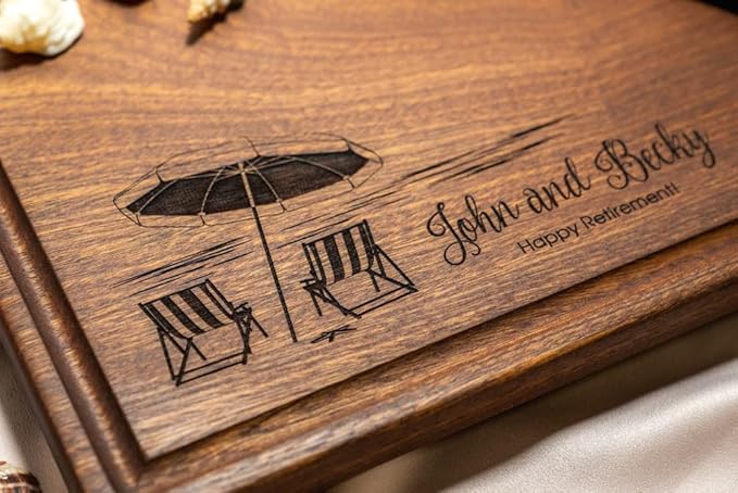 Personalized Cutting Board, Custom Wedding, Anniversary or Housewarming Gift Idea, Wood Engraved Charcuterie, for Couples and Friends, Tropical Beach Design 051