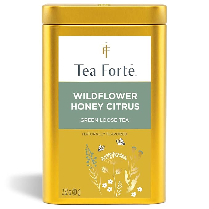 Tea Forte Wildflower Honey Citrus Premium Loose Leaf Caffeinated Green Tea Blend Canister, Makes 35-50 Cups