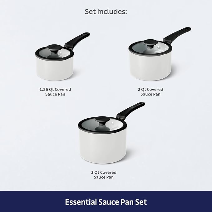 Tramontina Ceramic Non Stick 6-Piece Nesting Sauce Pan Set with Lids - Stackable Nonstick Cookware Set, Dishwasher and Oven Safe, White