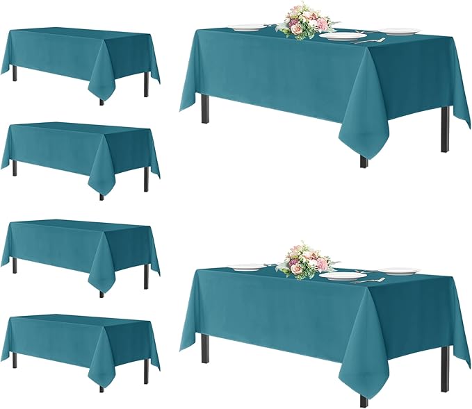 sancua Rectangle Tablecloths for 8 Foot Tables, 6 Pack - Washable Polyester Fabric Table Cloth for Wedding Party, Birthday, Banquet Reception, 60x120 Inch, Teal