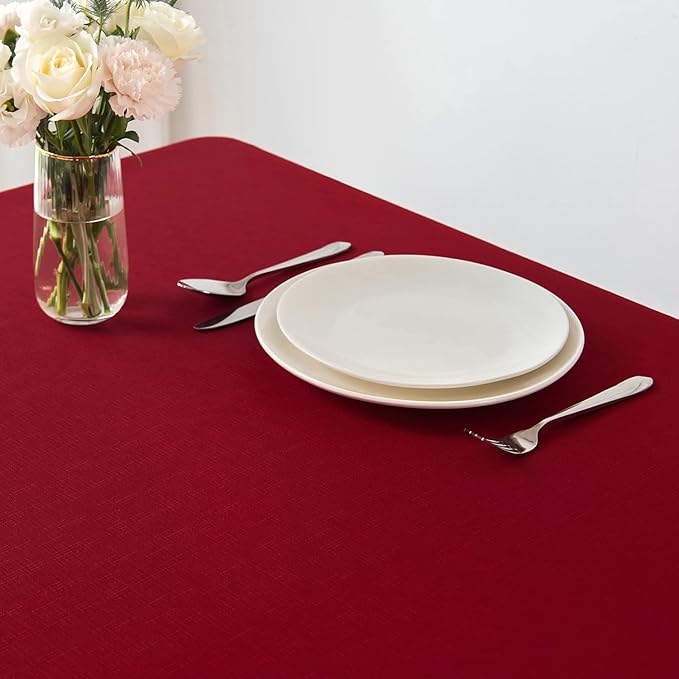 maxmill Square Tablecloth Slubby Texture Stain Resistant Waterproof Wrinkle Resistant Washable Soft Table Cloth, Decorative Fabric Table Cover for Dining Room Dinner and Parties, 52 x 52 Inch, Red