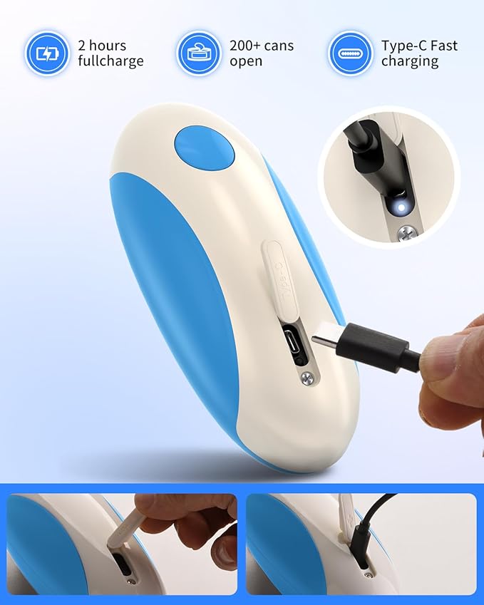 CIRCLE JOY Rechargeable Electric Can Opener, One-Touch Automatic Can Opening with Lid Remover & Smooth Edge Cutting, Food-Safe, Easy to Use for Seniors and Arthritis, Blue