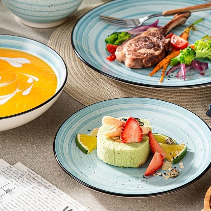 24/48-Piece Handpainted Spirals Stoneware Dinner Combi-Set with Bowl Dessert Plate Soup Plate Dinner Plate(24pcs)