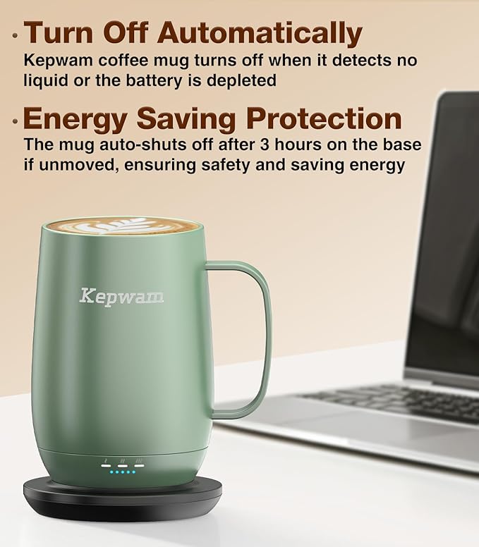 Kepwam Heated Coffee Mug T2-Plus, 20oz Leading Large Capacity Self Heating Coffee Mug, Up to 8 Hrs Battery & Hot Up to 149℉, Smart Coffee Mug for Women, Men