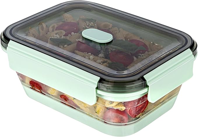 Restaurantware-Fresh Hero 40 Ounce Storage Containers, 20 Durable Airtight Food Containers - Microwavable, Freezable, Green Plastic Collapsible Container, Dishwashable, With Vented Lids