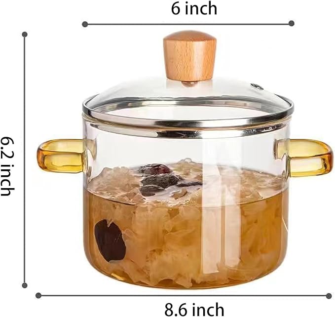 Clear Cooking Pots 1.5L(50oz) High Borosilicate Cooking Pot,Cooking Pots for Stove Top Glass Saucepan,Glass Pot With Lid for Cooking Noodle,Soup,Milk,Tea