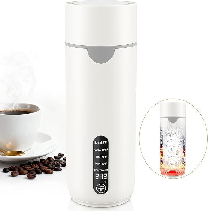 Travel Kettle, Portable Travel Tea Electric Kettle for Hot Water, Small Kettle with 4 Temperature Controls, 304 Stainless Steel, Fast Boiling Water with Auto Shut-Off (White, 400ML)