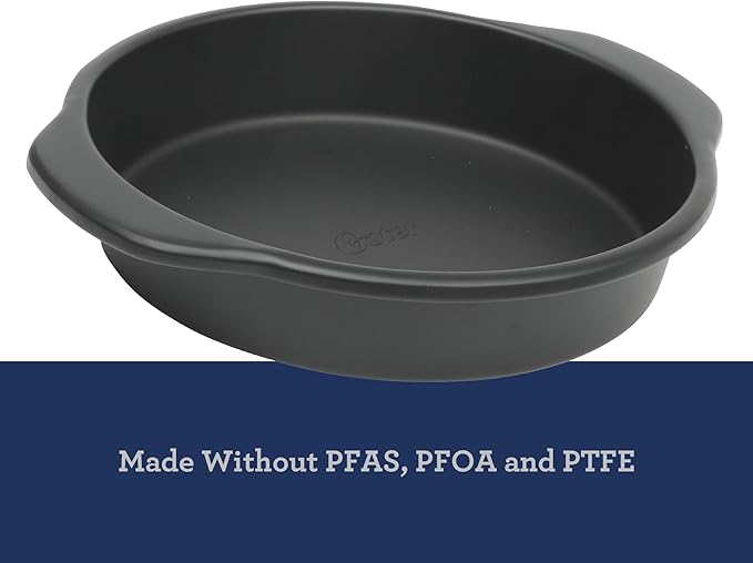 Oster Teston 9-Inch Round Cake Pan, Nonstick Carbon Steel Bakeware, Matte Black, PFAS-Free, Oven-Safe, Easy Release Baking Pan