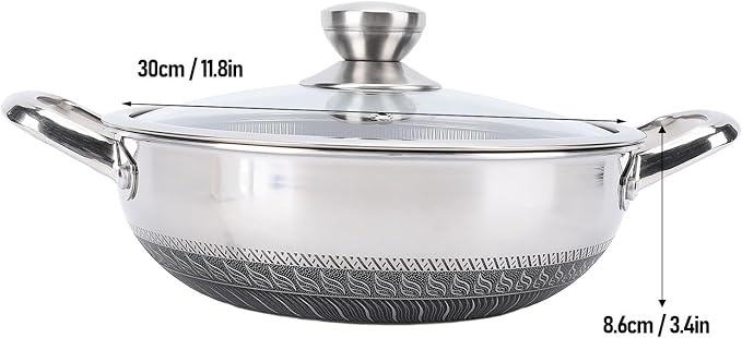 Stainless Steel Wok Pan, Nonstick Frying Pan Honeycomb Stir Fry Skillet with Lid, Compatible with Induction Cooker Gas Range, Dishwasher Safe (30cm)