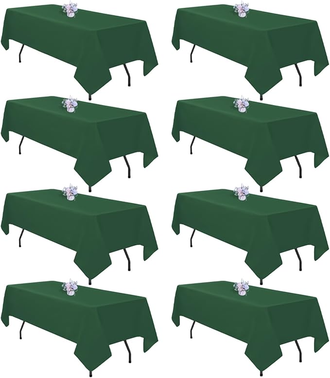 8 Pack Dark Green Tablecloth 60x102 Inch Hunter Green Rectangle Table Cloth for 6 Foot Rectangle Tables, Wrinkle Resistant Washable Fabric Table Cover for Dining Banquet Wedding Party