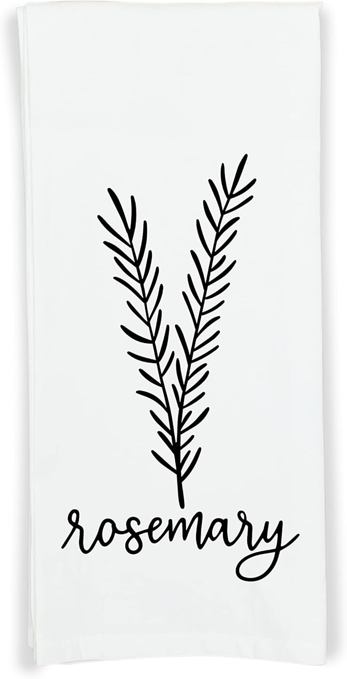 Herb Kitchen Towels with Hanging Loop - 100% Cotton Flour Sack Towels - Housewarming Hostess Mother's Day Gift - Set of 6 or Individual (Rosemary)