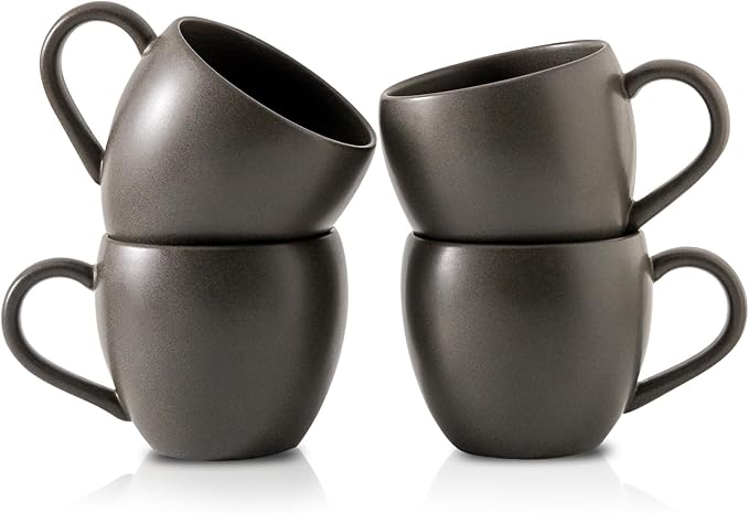 Coffee Mugs Set of 4, Stoneware 16 Oz Coffee Mugs for Cappuccino Latte Cocoa and Tea, Ceramic Coffee Cups with Handle,Black Mugs for Housewarming Gifts, Microwave and Dishwasher Safe