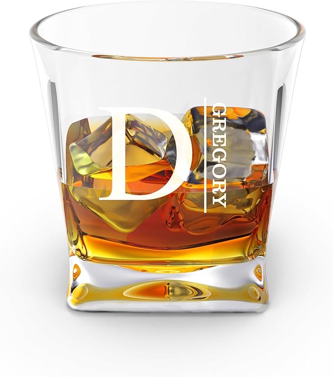 Personalized Engraved Whiskey Glass 10.25 oz – Etched Bourbon Glass with Heavy Base, Old Fashioned Cocktail Glass, Groomsmen & Father’s Day Gift (Whiskey Design 3)