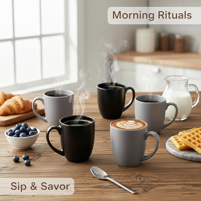 GBhome 16oz Coffee Mugs Set of 6, Large Ceramic Coffee Mugs for Man, Woman, Dad, Mom, Modern Coffee Mugs Set with handle for Tea/Latte/Cappuccino/Milk/Cocoa. Dishwasher&Microwave Safe,Multi-Color