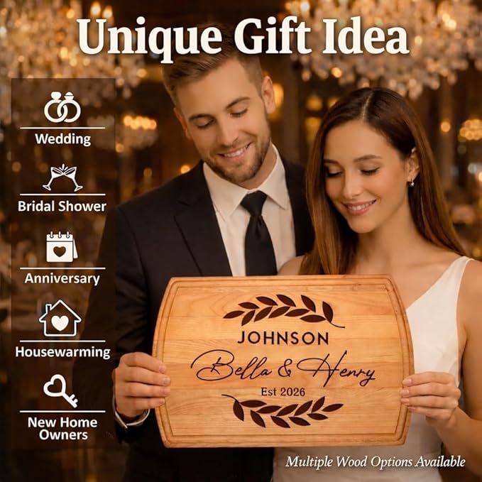 Personalized Cutting Board – Custom Engraved Wood Charcuterie Board – Unique Wedding & Engagement Gift for Couples – Anniversary, Housewarming & Real Estate Closing Gift for New Homeowners