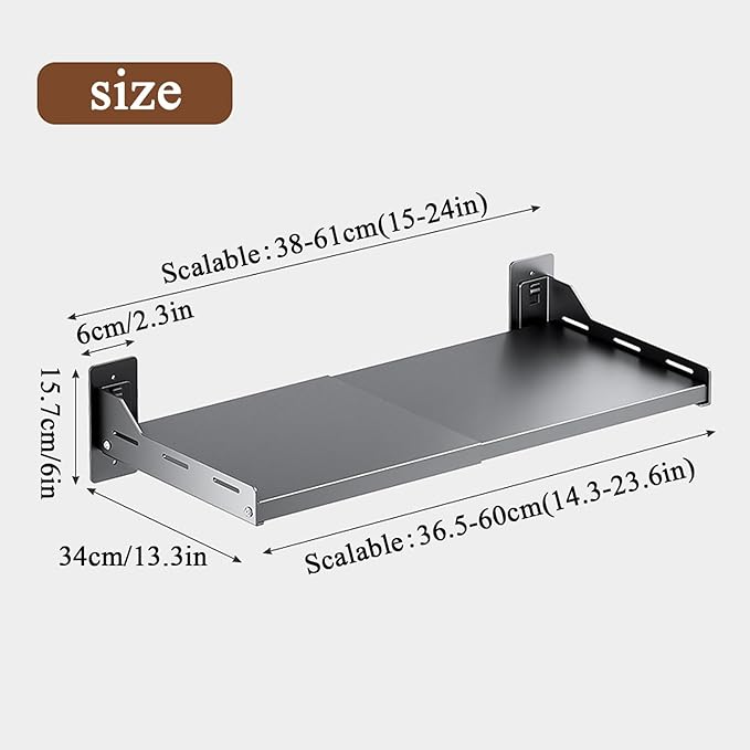 Under Cabinet Microwave Oven Mounted – Extendable Kitchen Microwave Oven Rack,Carbon Steel Adjustable Wall Shelf for Organizer (L 14-23.6In) Oven Shelf for Top Of Stove for Kitchen Storage Rack(White)