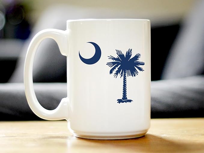 Bevvee South Carolina Flag Coffee Mug - State Themed Drinking Decor and Gifts for South Carolinians - Large 15oz White Ceramic Mug