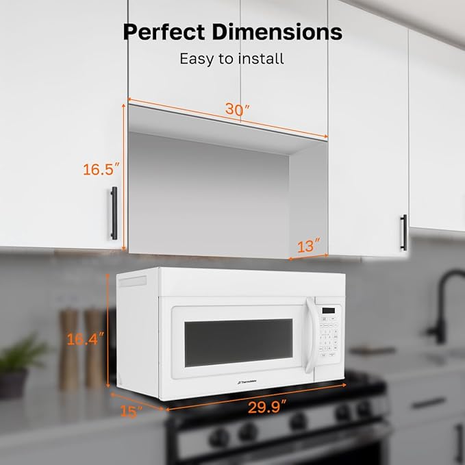 ThermoMate 30" Over-the-Range Microwave Oven with 1.7 Cu. Ft. Capacity, 1000 Cooking Watts, One-Touch Cooking Options, 300 CFM, LED Lighting, White