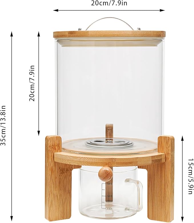 Flour and Cereal Container, Rice Dispenser 5L Glass Food Storge Container for Kitchen Organization and Pantry Store, with Airtight Lid, Measuring Cup and Wooden Stand