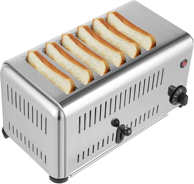 6 Slices Toaster with 5 Bread Shade Settings, Commercial Baking Machine, Wide Slot Stainless Steel Toaster 1680W 201 Stainless Steel for Various Bread Types